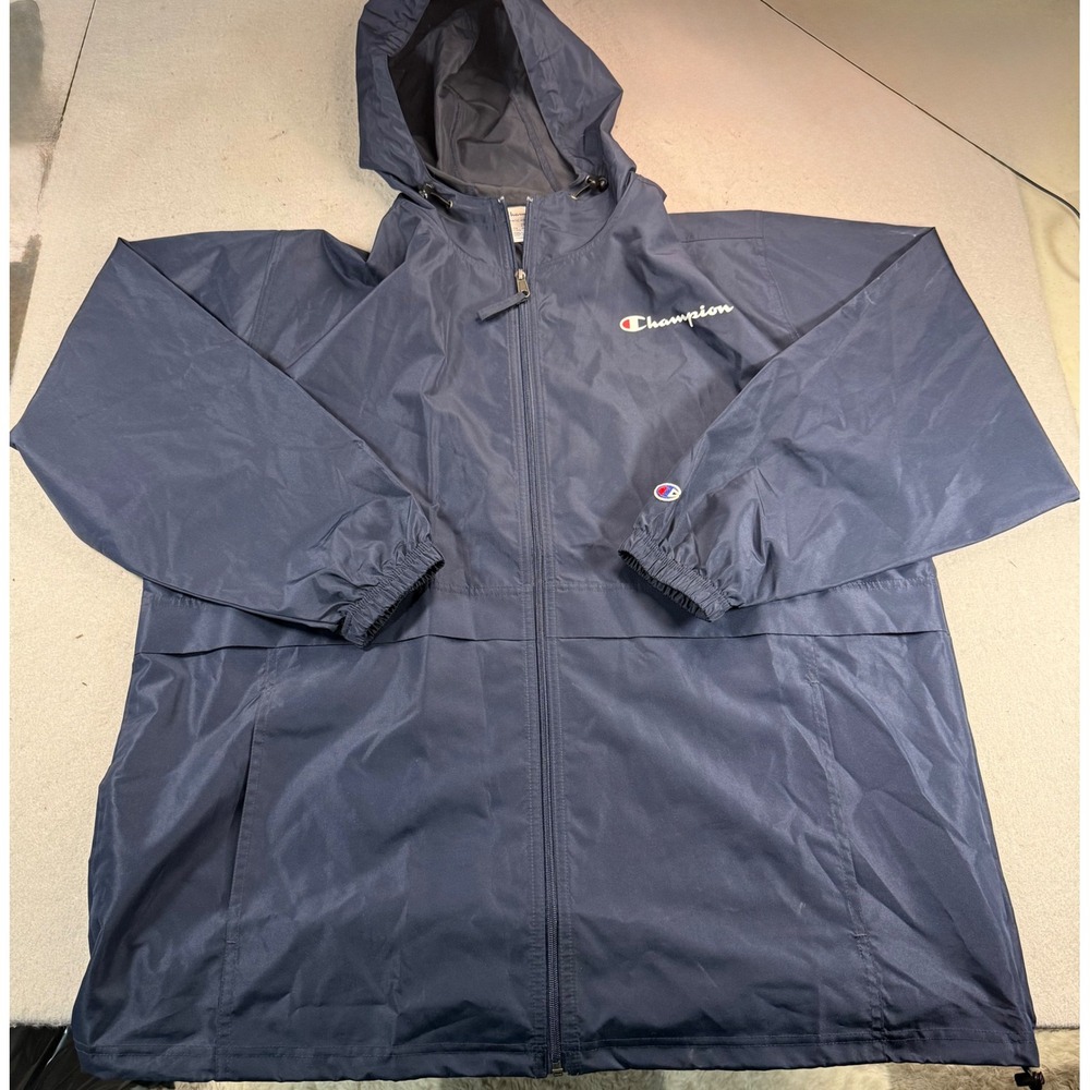 Champion Mens Navy Blue Full Zip Hooded Windbreaker Jacket 2XL V1015 031